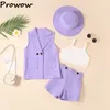 Set di abbigliamento Prowow 2 10Y Bambini 4 pezzi Vestito da ragazza con scollo a V Blazer Gilet bianco Pantaloncini Cappello Abbigliamento per bambini Vestito estivo 230630