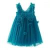 Vestidos de menina crianças meninas vestido princesa tule tule fada mangas mangas halter borboleta malha de festas de aniversário pufffy