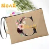 Cosmetic Bags Letter Font Bag Clutch Custom Name Women Handbag 26 Alphabet Flowers Makeup Travel Organizer Simple