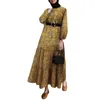 Ethnic Clothing Fashion Print Kaftan Muslim Abaya Vintage Round Neck Dress Islamic Long Sleeve Abayas Turkish Modesty Robe Jilbab