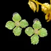 Urok zielone kryształowe kolczyki kwiatowe kobiety Koreańska biżuteria Temperament Osobowość Projekt mody Wysokowany trójwymiarowy płatek 230630