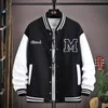 Мужские куртки American Big M Letter Print Jacket Y2K Street Hip Hop Retro Бейсбол Униформа Пара трендов Универсальный костюм Верх Брюки Черный 230629