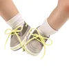 Chaussures de sport unisexe bébé toile baskets semelle souple anti-dérapant né avec lacet pour premier marcheur 0-18M