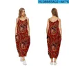 Robes décontractées femmes robe licou cou été Style ethnique motif imprimé sans manches Midi dos nu lâche fête Sexy plage Streetwea