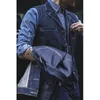 Hommes Gilets Rayé Denim Gilet Costume Hommes Automne Hiver Vintage Amekaji Moto Multi-poches Revers Gilet En Plein Air Rétro Chasse