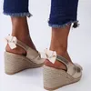 Sandálias Mulheres Verão Grande Tamanho Spot Wedge Fivela Cinto Serpentina Open Toe Sapatos de Salto Alto 43 230630