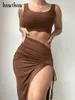 Two Piece Dress Hawthaw Women Fashion Crop Tank Tops Split Long Skirt Two Piece Set Suit Outfit Summer Clothes Wholesale Items For Business 230629