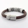 Bracelets porte-bonheur 8 MM Bracelet en cuir véritable tressé pour hommes breloques en acier inoxydable titane grand trou perle Viking avec fermoir magnétique