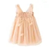 Vestidos de menina crianças meninas vestido princesa tule tule fada mangas mangas halter borboleta malha de festas de aniversário pufffy