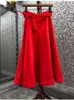 Skirts 2023 Spring Fashion Black Red Maxi High Quality Women Belt Deco Pocket Patchwork Elegant Party Club Clothing