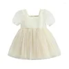 Mädchen Kleider 3-7Y Mädchen Süßes Kleid Kinder Sommer Kleidung Baby Kurze Puffärmel Dot Tüll Layered A-linie Kinder Party Prinzessin