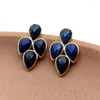 Kolczyki stadnorskie KKGEM 21x35 mm naturalny fasetowany niebieski lapis lazuli liść kształt kolczyka kobiety hurtowa biżuteria