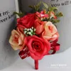 Dekorativa blommor 10st! Partihandel Artificial Rose Flower Bridal / Bridesmaid Handhandshandel Wedding Bride Groom Corsage Brosch