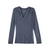 Kvinnors T -skjortor Kvinnor Henley Collar Shirt V Neck Lyocell Wool Blended Spring Summer Tops