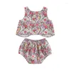 Kläderuppsättningar Söt spädbarn Born Baby Girl Summer Outfit 2st Sleeveless Cherry Floral Top Shorts Set (Cherry1 12-18 månader)