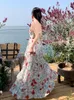 Повседневные платья Летнее цветочное платье с французским принтом Пляжное длинное женское облегающее шифоновое платье с оборками Многослойный халат Vestidos