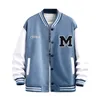 Мужские куртки American Big M Letter Print Jacket Y2K Street Hip Hop Retro Бейсбол Униформа Пара трендов Универсальный костюм Верх Брюки Черный 230629