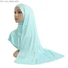 Hijabs Hijabs H206 Cotton jersey muslim long scarf with beadings modal headscarf islamic hijab wear arabic rectangular headwrap lady shawl 220923 Z230630