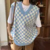 Qnpqyx spring höst v-hals ärmlös tröja för kvinnor väst vintage toppar harajuku japansk mode 90-talskläder överdimensionerad pläd