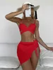 Costumi da bagno da donna 3 pezzi Bikini Costume da bagno a fascia sexy Costumi da bagno da donna 2023 Costume da bagno Push Up Biquini Mesh Wrap Solid Bikini Set Abbigliamento da spiaggia