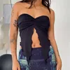 Women's Tanks Y2K Lettuce Hem On Ruffles Split Crop Top Fairy Coquette Cut Tube Knot Chest Wrap Strapless Camisole Backless Tank Vest Club