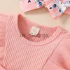 Clothing Sets Newborn Infant Baby Girls Easter Clothes Rabbit Print Ribbed Patchwork Fly Sleeve Jumpsuit ALine Romper with Bow Headband J230630