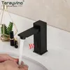 Robinets de lavabo de salle de bain Torayvino Capteur tactile automatique Bassin de robinet noir Mitigeur en laiton massif monté sur le pont