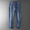 Erkek Kot tasarımcısı Hafif lüks moda pamuk kış pantolonları erkek ince düz yıkama kalınlaşmış iş rahat kot A6S4