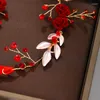 Haarspangen Rote Rose Blume Stirnbänder Ohrringe Sets Handgemachte Blatt Frauen Schmuck Braut Mädchen Hochzeit Haarbänder Zubehör Großhandel