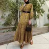 Ethnic Clothing Fashion Print Kaftan Muslim Abaya Vintage Round Neck Dress Islamic Long Sleeve Abayas Turkish Modesty Robe Jilbab