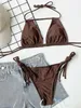 Kvinnors badkläder String Halter Bikinis 2023 Kvinnor Sexig High Neck Swimsuit slips Sidan Badkläder Kvinnlig vadderad badbad Simning Dräkt strandkläder sommar