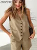 Women's Tracksuits 2023 Summer Linen 2 Pieces Sets Fashion Slim Sleeveless Blazer Vest And High Waist Shorts Causal Office Lay Suit