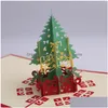 Grußkarten Weihnachtsbaum 3D Pop Up Gold Rote Bäume Frohe Weihnachten Handgemachte Feiertags-Drop-Lieferung Hausgarten Festliche Partyzubehör E Dhec7