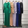 Casual klänningar satin abayas muslimsk klänning i full längd flare hylsa mjukt glansigt abaya dubai kalkon islam robe kvinnor ramadan eid djellaba femme