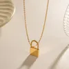 Pendant Necklaces Minar Wholesale Metallic Lock 18K Gold Plated Stainless Steel Tarnish Free Chokers Necklace For Women Jewelry