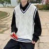 Men's Vests EBAIHUI Sweater Vest Men Design Sense Loose Casual Sleeveless Knitted V-neck Contrasting Color Harajuku Male