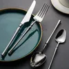 4Pcs/Set Stainless Steel Tableware Gold Cutlery Knife Spoon Fork Set Kitchen Dinnerware Food Steak Knives Forks Soup Coffes Scoop TH0839