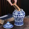 Vasen, antike Jingdezhen-Keramik-Ornamente, kreativer allgemeiner Tank, chinesisches Zuhause, kleine blaue und weiße allgemeine Topfvase x0630