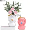 Vases Vase Résine Fille Tête Fleur Vase Arrangement De Fleurs Accessoires Arc Bubble Gum Moderne Décoration De La Maison Artisanat Ameublement x0630