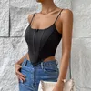 Débardeurs pour femmes Bustier d'été pour femme Sexy Vintage Spaghetti Strap Front Zip Open Back Boned Corset Tops Sortir Party Crop Top Cami