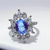 Кластерные кольца классическая маркиза в форме CZ акцент Accent Blue Oval Stone Регулируемый развлечение цветов Домашние Учитель Учитель Сад подарки аксессуар