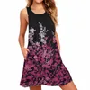 Casual Dresses Women Summer 2023 Lady Boho ärmlös Floral Printd Tank Dress Löst fit Bohemian Beach sundress med fickor