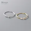 Con pietre laterali Modian Real 925 Sterling Silver Simple Thin Clear CZ Anelli a barretta regolabile in oro 14K per le donne Regali di gioielli da sposa 230629