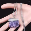 Anhänger Halsketten 2023 Mode Edelstahl Lila Kristall Silber Farbe Geometrie Halskette Frauen Schmuck Collier Femme N5036S04