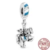 925 Sterling Silver Dangle Charm Classic Cartoon Safety chain Bead Fit Pandora Charms Bracelet handwork DIY Jewelry Accessories