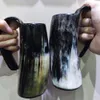 Mugs Handmade Ox Horn Mug Crafts Whiskey S Glasses Cup Wine Drinking Viking Coffee Tea Mugs Drop Selling Wholesale 230629