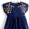 Sukienki dla dziewczynki dziewczyny haftowane sukienka Summer Księżniczka na przyjęcie urodzinowe bawełniane niebieskie ubrania dzieci swobodne koreańskie dzieci 230630