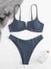 Roupa de banho feminina push up biquíni tanga feminina maiô 2023 novo sólido decote em v com nervuras conjunto de biquínis verão moda praia maiô feminino