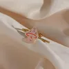Cluster Rings TRENDY Adjustable Pink Mushroom Flower Yin Yang For Women Stainless Steel Gold Plated Simple Cute