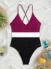 Roupa de banho feminina maiô de peça única 2023 sexy decote em V monokini sólido corte alto tanga maiô roupa de praia festa de verão